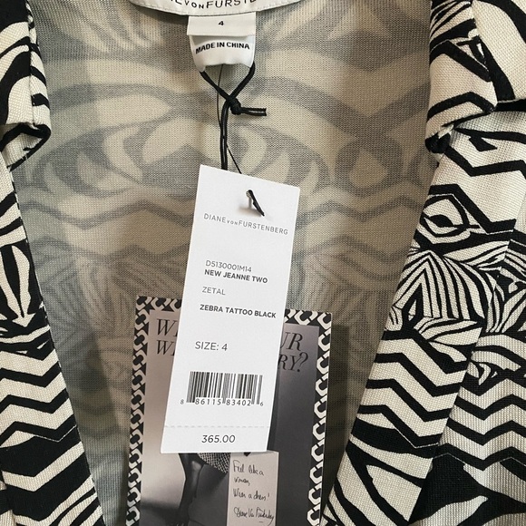 New Diane Von Furstenberg Silk Jeanne Two Zebra Tattoo Black Cream Wrap Dress 4 - Picture 3 of 10